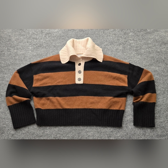 Banana Republic 100% Cashmere Oversized Cropped Polo Sweater Stripe Size S - Picture 1 of 8